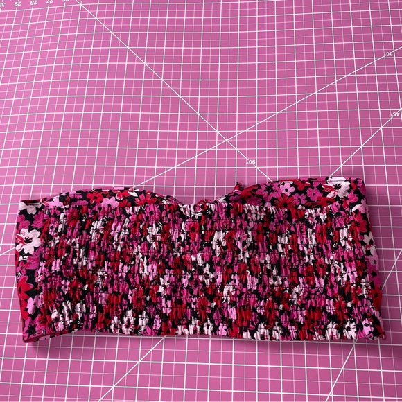 Coquette Ruched Keyhole Bandeau Bralette Top Vintage inspired Pink Red Florals - Picture 6 of 11